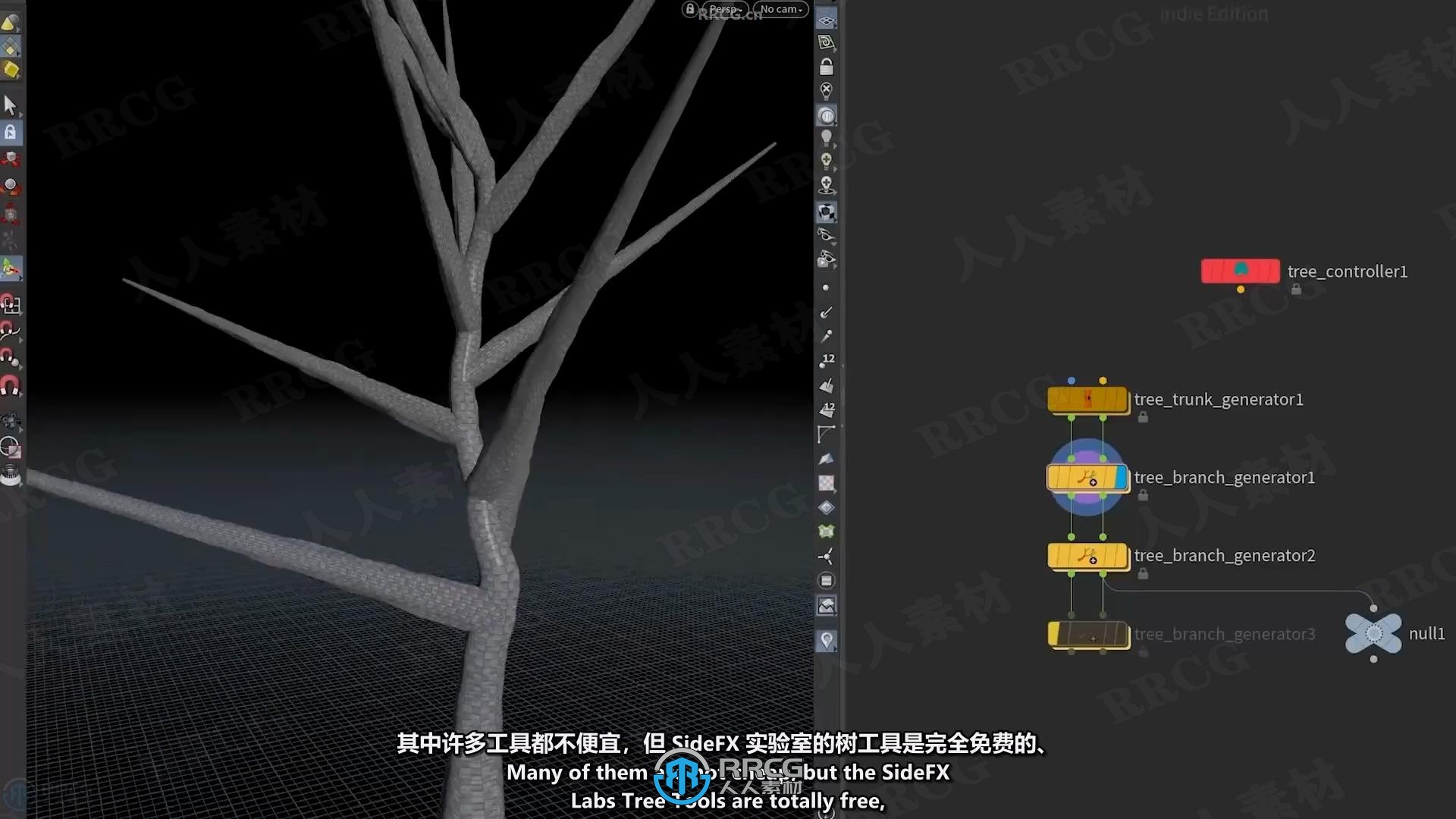 【中文字幕】Houdini中KineFX和Labs Tree Tools插件创建程序化树木生长动画视频教程