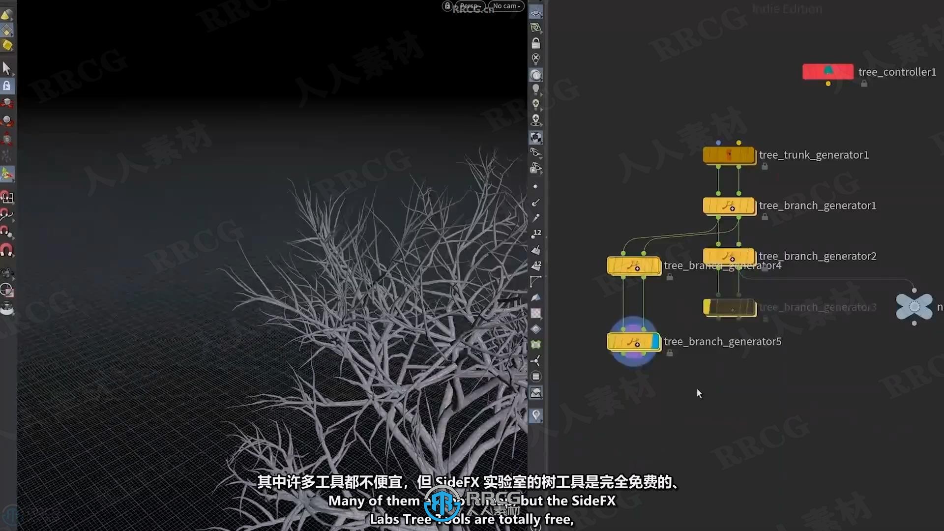 【中文字幕】Houdini中KineFX和Labs Tree Tools插件创建程序化树木生长动画视频教程
