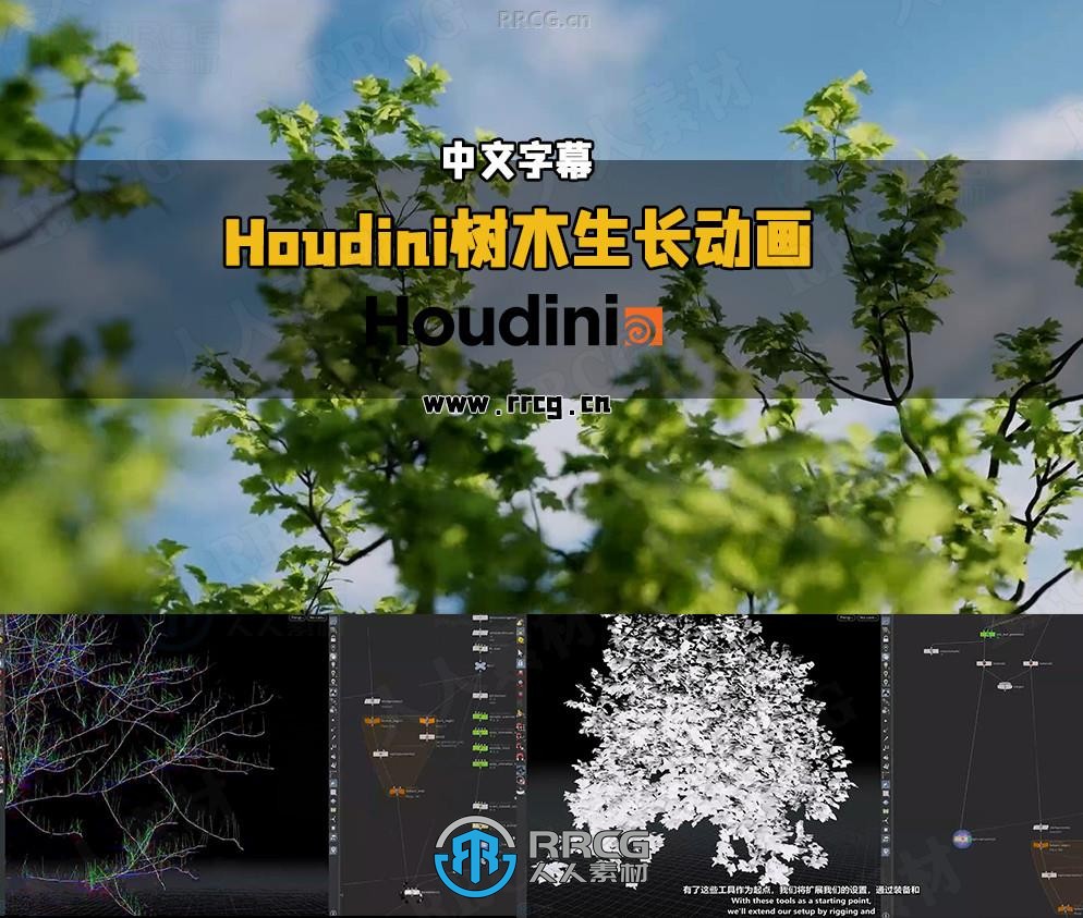 【中文字幕】Houdini中KineFX和Labs Tree Tools插件创建程序化树木生长动画视频教程