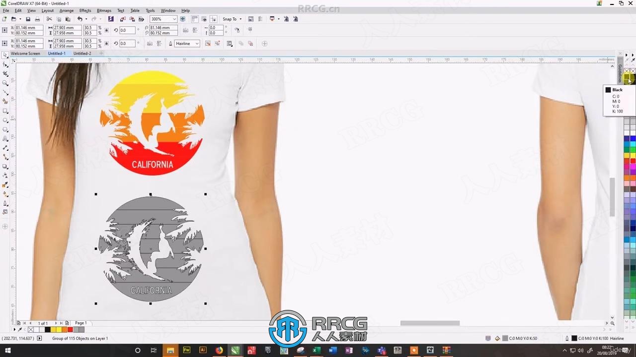 【中文字幕】Coreldraw潮流滑板冲浪风T恤矢量设计视频教程