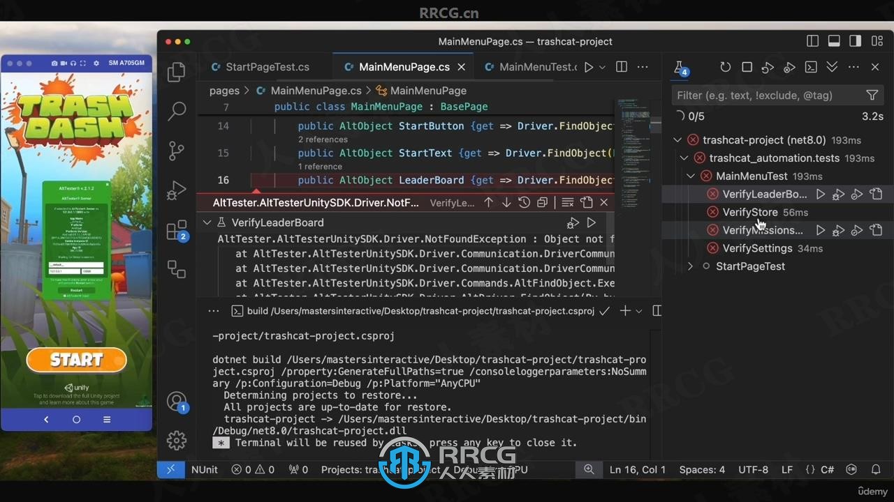 【中文字幕】Unity中AltTester游戏自动化测试技术训练视频教程