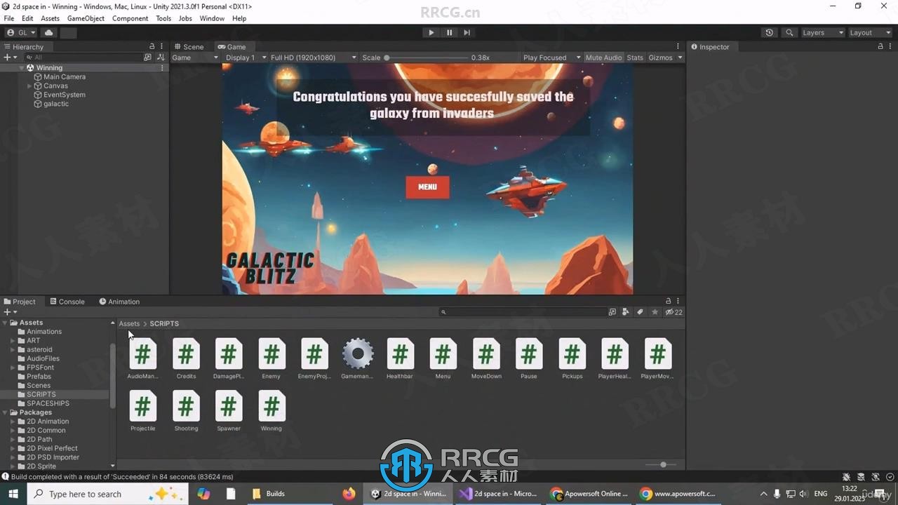 【中文字幕】Unity 2D太空射击游戏制作流程视频教程