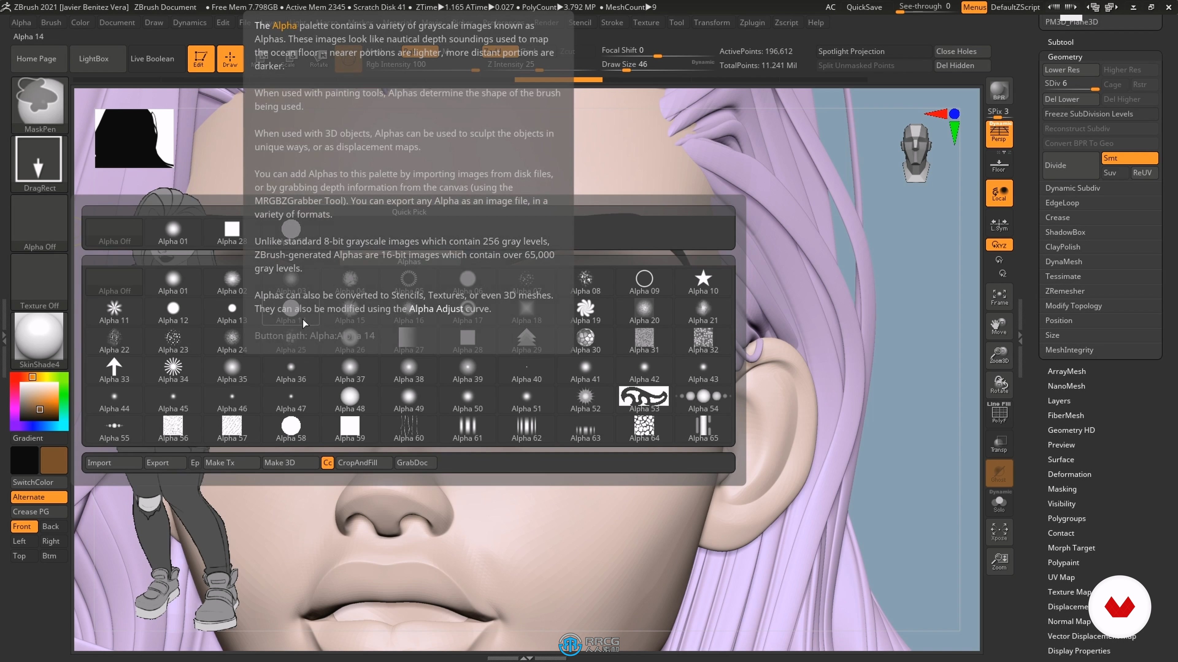 【中文字幕】ZBrush时尚女孩雕刻建模制作流程视频教程