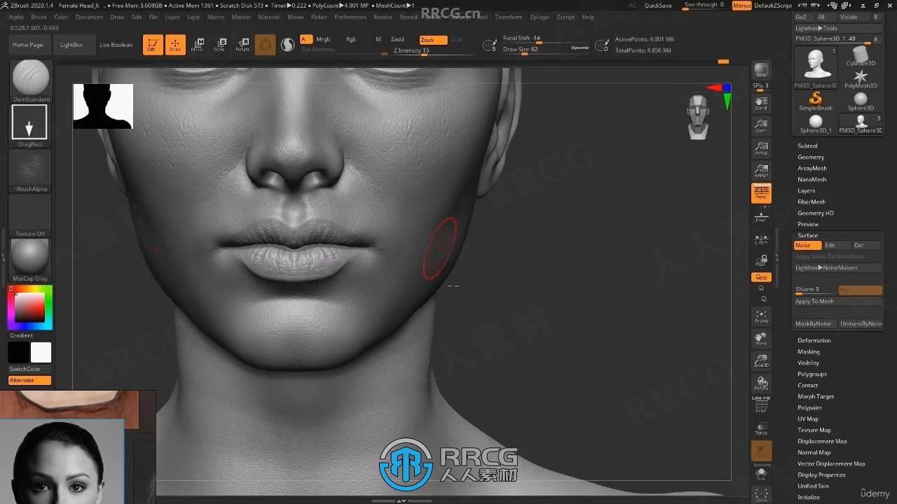 【中文字幕】Zbrush女性人物头部肖像数字雕刻流程视频教程