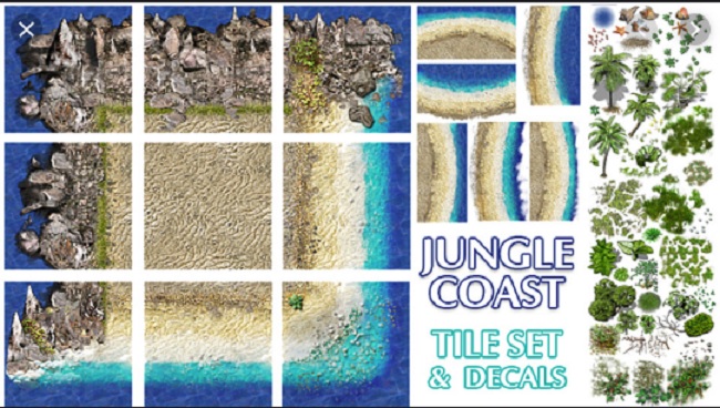 Cubebrush ? 2D Jungle Coast Tile Set and Decals 资源 | Cubebrush ? 2D Jungle Coast Tile Set and Decals
